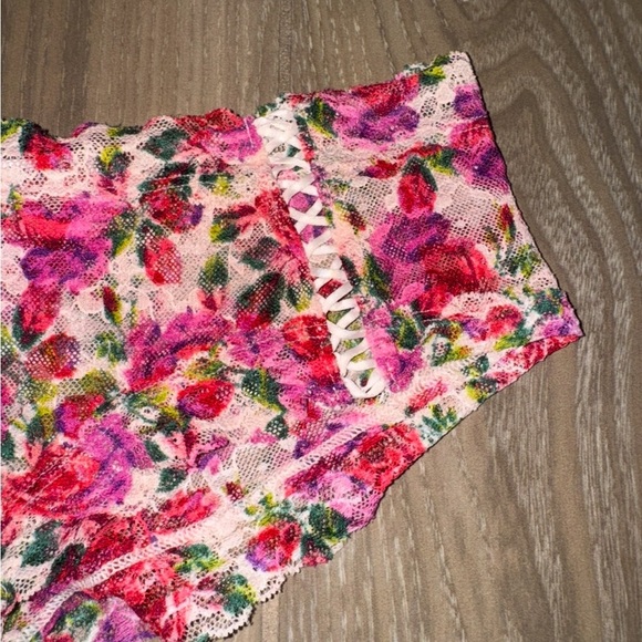 VICTORIA SECRET ROSE PINK/RED FLORAL THE LACE UP LACIE CHEEKY PANTY SIZE XL - Picture 14 of 15